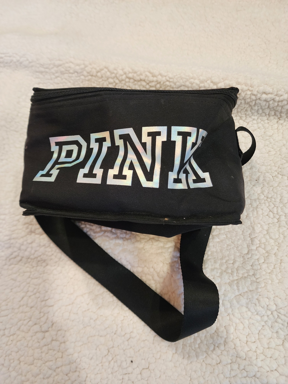PINK Victoria's Secret Black Cosmetic Crossbody with Holographic Logo